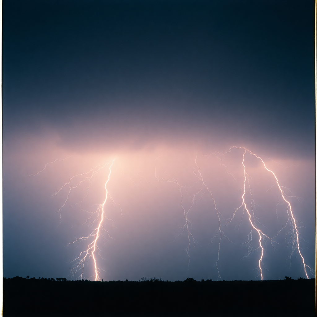 Multiple lightning bolts illuminating the night sky over Lake Maracaibo, Venezuela, in a long-exposure photograph of the Catatumbo storms.
